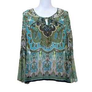 Bila green print tunic, large, bohemian, hippie, festival, flowy, celestialt